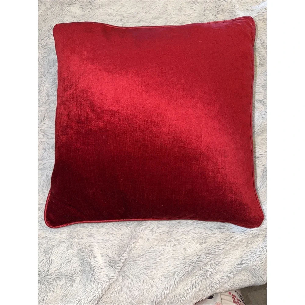 Pier 1 Imports Red Velvet Throw Pillow Square Crimson Accent Brass Logo Zip